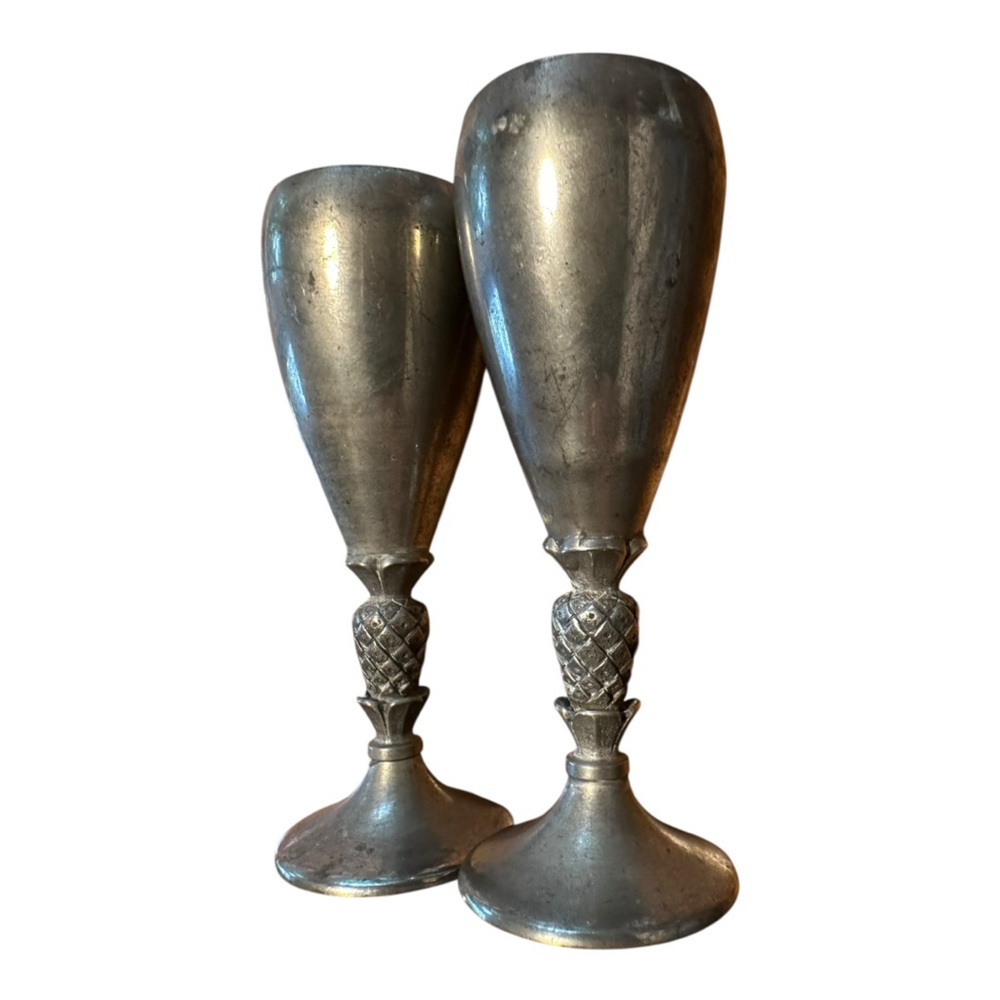 Vintage Pewter Goblet Pair Conn House 60s/1970s  Mid Century Barware 4” Rustic